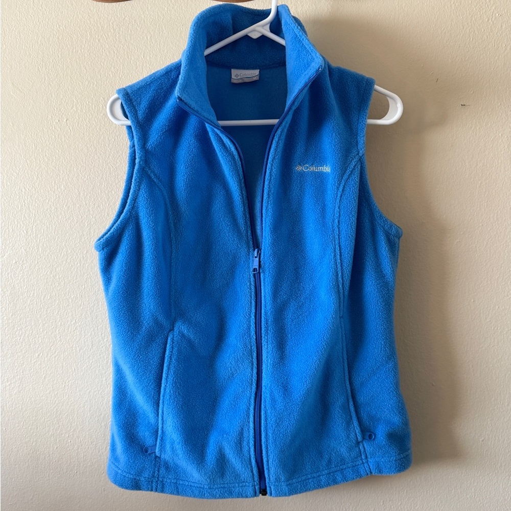 Columbia Fleece Vest Bright Blue Full Zip Stand Collar Outdoor Layer Size M